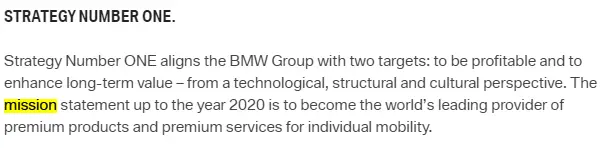 BMW's mission statement Screenshot from the official webpage